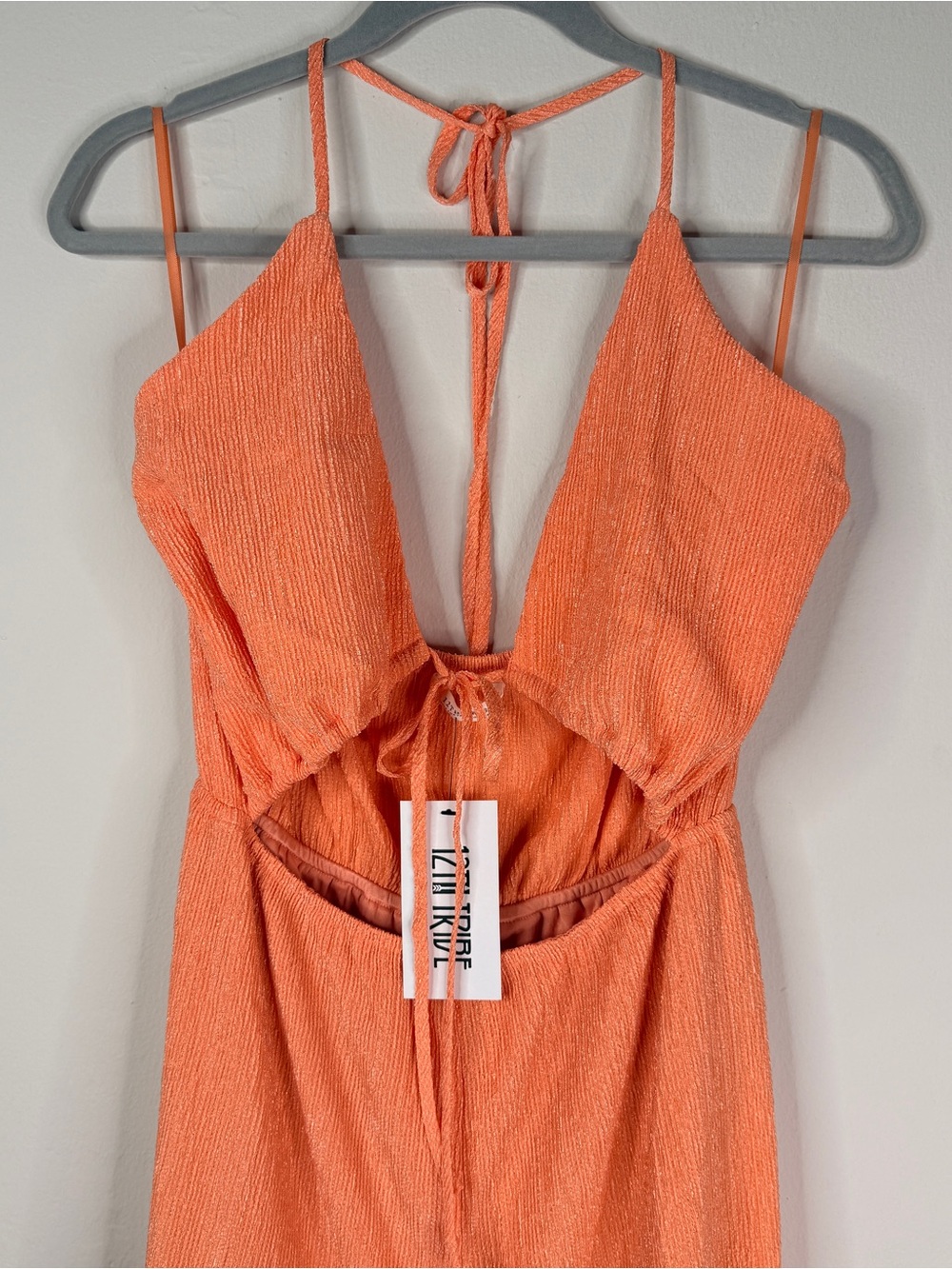 12th Tribe Peach Halter Tie-Front Wide-Leg Jumpsuit - Picture 4 of 13